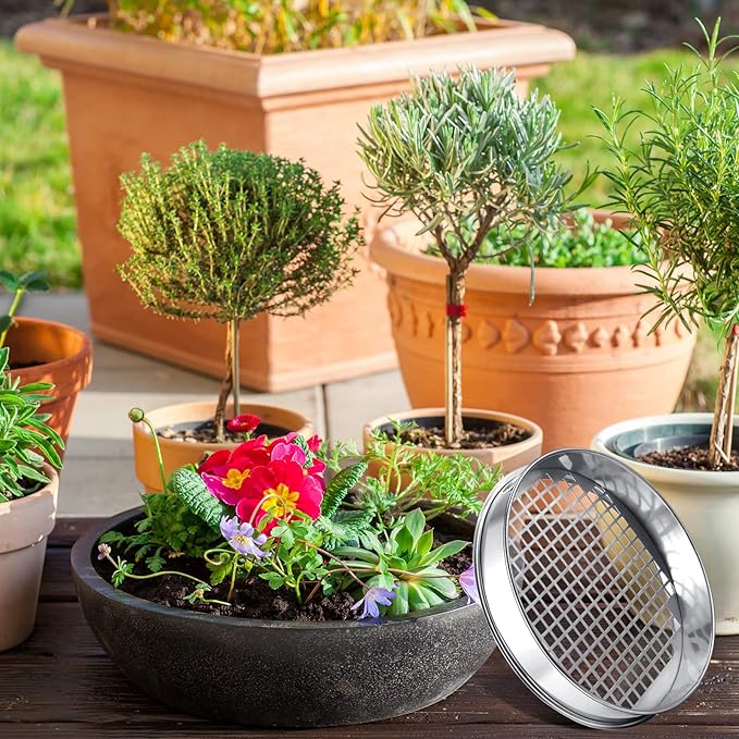 11.81 Inch Sand Sifter Sieve for Gardening Sand Sifter Garden Dirt Sifter for Rocks Stainless Steel Soil Riddle Sieve Mesh Filter Compost Screen 12.5 mm in Hole Size Bonsai Gardening Tool