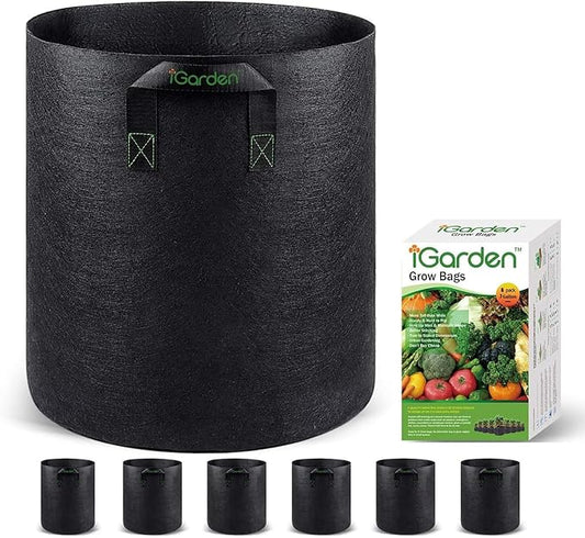 Grow Bags Tall, 7 Gallon Grow Pots 6 Pack with Handles, Heavy Duty 280G Thickened Nonwoven Fabric Plant Bag for Vegetables, Black