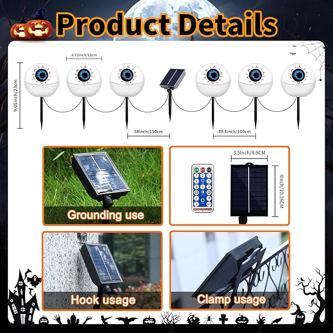 Outdoor Solar Lights Waterproof Decorations, 6 Pack Solar Globe Lights for Garden Decorations, Outside Ghost Solar Scary Eyeball Pathway Lights Decor for St. Patrick's Day Tree Garden Lawn Yard