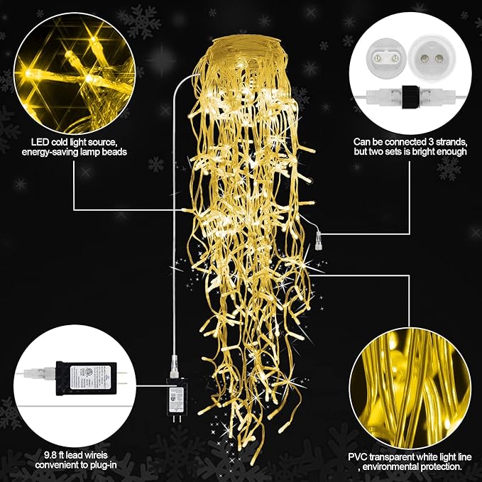 Christmas Lights 640 LED 65 FT Christmas Lights Outdoor with 120 Drops Plug in 8 Modes Christmas Decorations Curtain Fairy Lights for Wedding Party Holiday Bedroom Garden Patio Indoor (Warm White)