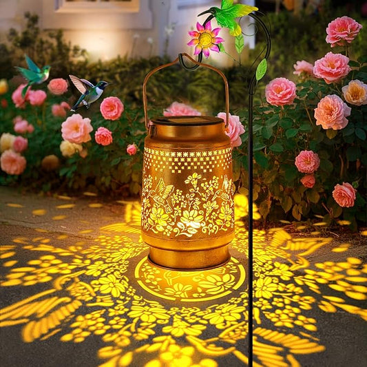Solar Lanterns Outdoor Hummingbird Garden Decor, Birthday Gifts for Women Mom Grandma Metal Hanging Lantern Lights Waterproof Solar Lights with Shepherd Hook LED Decoration for Garden Yard Patio Lawn