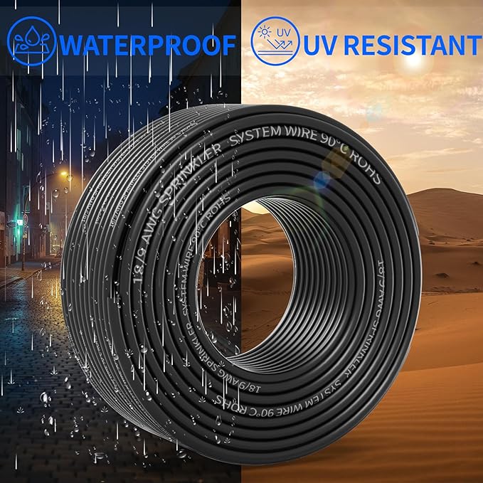 18/9 Solid Sprinkler System Wire 50ft, 18 Gauge Irrigation Wires PVC Jacket Sprinkler Cable for Underground Irrigation Valves Field Central Control System