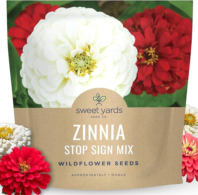 Zinnia Stop Sign Mix - Large 1 Ounce Packet - 4,000 Flower Seeds for Planting - Zinnia elegans