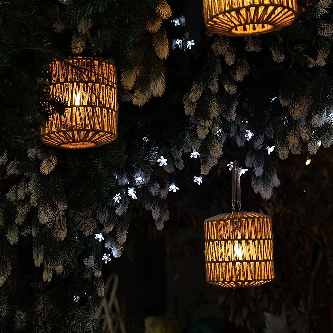 Cooo Solar Lantern Outdoor Hanging – Handwoven Jute Rope Lantern with Warm Edison Bulb, IP65 Waterproof Solar Powered Garden Light for Porch Patio, Yard Table Rustic Boho Decor, 8.27” Tall