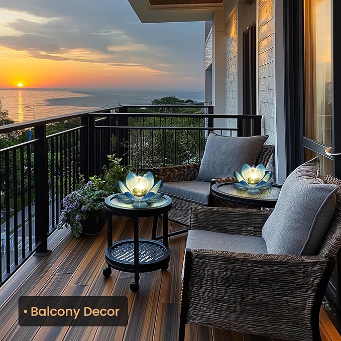 GIGALUMI Solar Light Outdoor Garden Decor, Lotus Flower Light Crackle Globe Glass Lantern Outdoor Table Decor Waterproof for Patio, Lawn, Pathway, Pool, Pond, Christmas Gift (Blue Petal)