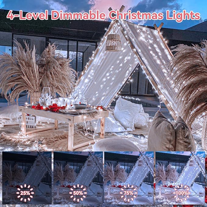 Heceltt 1600 LED 630 FT String Lights Outdoor, 8 Modes Cool White Christmas Lights Plug in, Waterproof Led Lights with Timer and Memory String Lights for Xmas Holiday Wedding Decorations