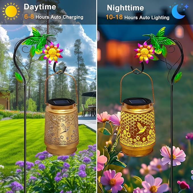 TEDOF Solar Lanterns Outdoor Waterproof Hummingbird Sunflower Lantern with Sheep Hook, Garden Decor Gifts for Mom Woman Grandma,Solar Lanterns Outdoor Decor for Garden, Yard, Backyard, Porch