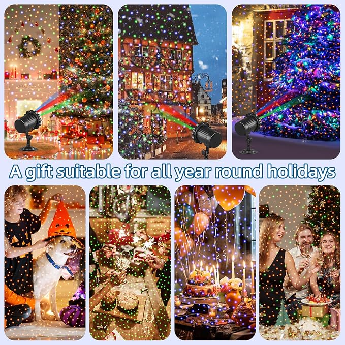 Laser Christmas Lights,Laser Projector Outdoor,3 Colors Moving Starry Lights Show with Remote Control,Holiday Decorations Outside with 16.5ft Cord,IP65 Waterproof-for Halloween/Garden/Party