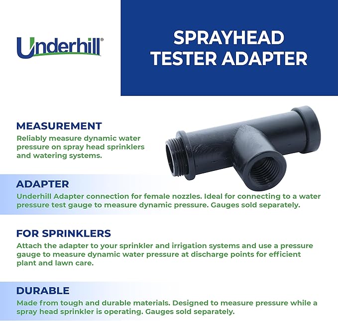 Underhill HeadChecker Tester for Sprinkler Head, Water Pressure Adapter, Outdoor Garden, Irrigation System, A-SHA