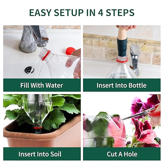 Bottle Adapter Self Watering Spikes Stakes, Vacation Plant Watering Devices, Slow Release Self Watering Planter Insert, Terracotta Drip Irrigation System, Automatic Plant Waterer, 5 Pack