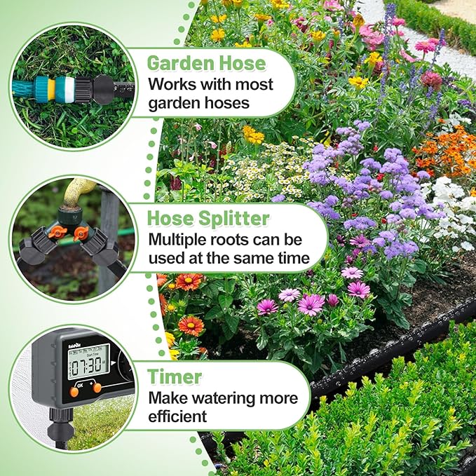 Soaker Hose 25FT for Garden Beds - 3/4" Heavy Duty Double Layer Drip Irrigation Hose, Save 85% Water- Linkable Flat Soaker Hose for Lawn Flower Bed Vegetable Field Effective Watering