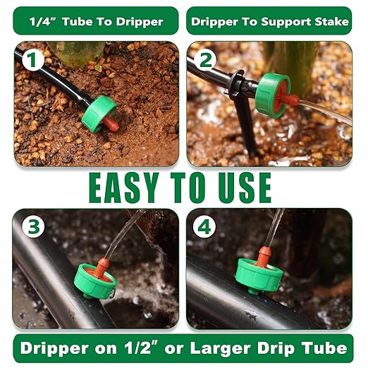 2 GPH Drip Irrigation Emitters Pressure Compensating Drippers Constant Flow Heads Parts Garden Flower Pots Plants Systems Dig Kit for 1/4 Inch Watering Tubing Line, 50-Pack