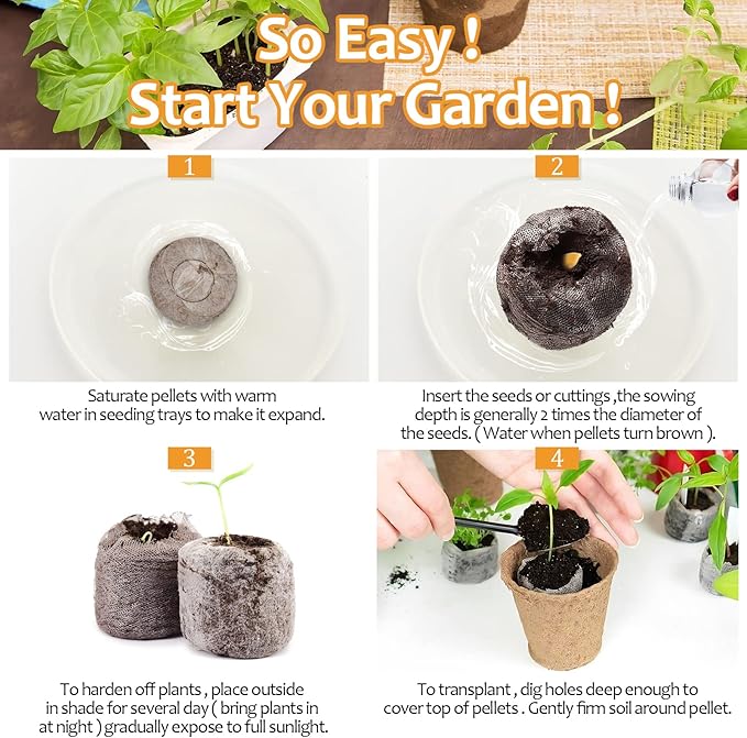 Legigo 200 Pcs 36mm Seed Starter Peat Pellets Pods for Seedlings- Compressed Seed Starting Pellets Seed Starter Pods Plugs Soil Peat Pods for Starting Seeds, Garden Planting Herb Flower Vegetables