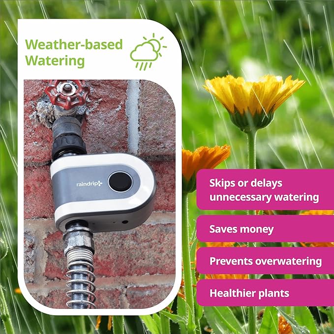 Raindrip R875CT Hose-End Smart Water Sprinkler Timer, Wi-Fi, Wireless Hose Faucet Bibb Timer for Garden, Drip Irrigation System Controller, Free App via 2.4 GHz Gateway Combo,GHT Compatible, Gray