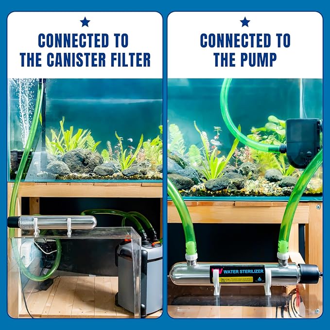 12W Inline UV Light Clarifier for Koi Pond Aquarium Algae Control Cold Plunge UV Light Stainless Steel Ultraviolet Green Killing Machine Algae Remover