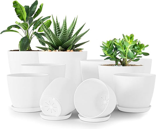 Utopia Home - Plant Pots Indoor with Drainage - 7/6.6/6/5.3/4.8 Inches Home Decor Flower Pots for Indoor Planter - Pack of 10 Plastic Planters for Indoor Plants, Cactus, Succulents Pot - White