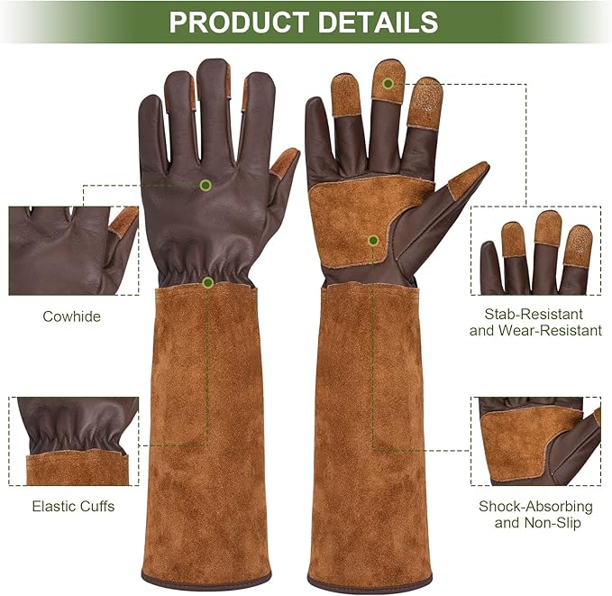 Womens Gardening Weeding Working Gloves, Leather Garden Glove for Women Thorn Proof No Stab for Digging, Planting,Pruning