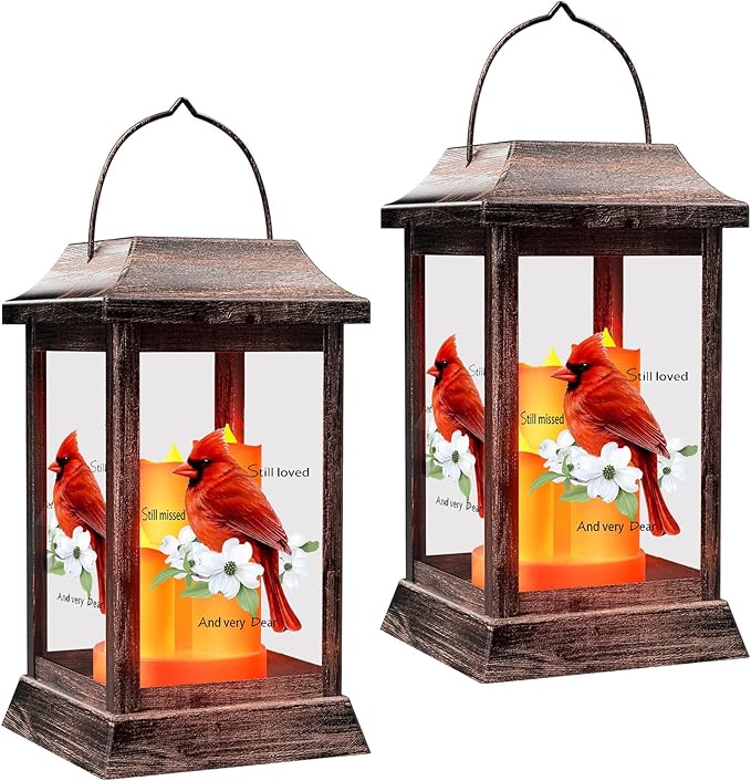 Walk Beside Us Memorial Lantern with Flickering LED Candle, Solar Powered Flameless Lantern, Bereavement Gift Sympathy Gift for Loss of Mom/Dad/Loved One, 2 Pack
