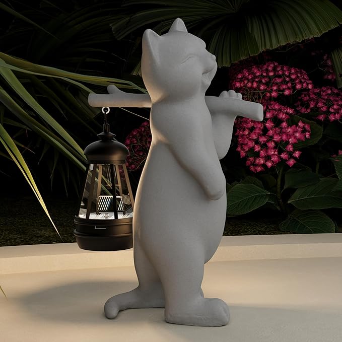 Solar Powered Garden Resin Statue Lights, 10 Inch Waterproof Outdoor Animal Cute Cat Figurine Lights, Suitable for Patios, Balconies, Lawns, Courtyards, Etc (Walking)