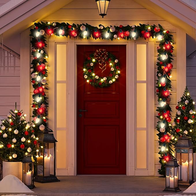 C7 LED Red and White Christmas Lights, 25Ft Outdoor Decorations With 27 Shatterproof Bulbs, Hanging Vintage Christmas Lights for Tree Roofline Holiday Party Backyard