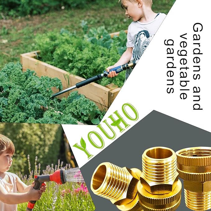 YOUHO Brass Garden Female Hose Fitting Connector, 3/4 GHT Female x 3/4 GHT Male, Garden Hose Connectors Garden Pipe Joint Extension Repair Fitting 2PCS