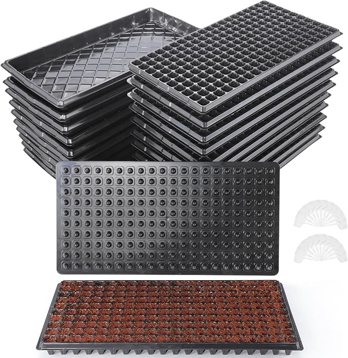 200 Cell Seed Starter Trays with Dibber – 20 Pack Reusable Seedling Trays for Germination Propagation, 200 Hole Soil Digger for Quickly Setting Out, Gift for Gardener