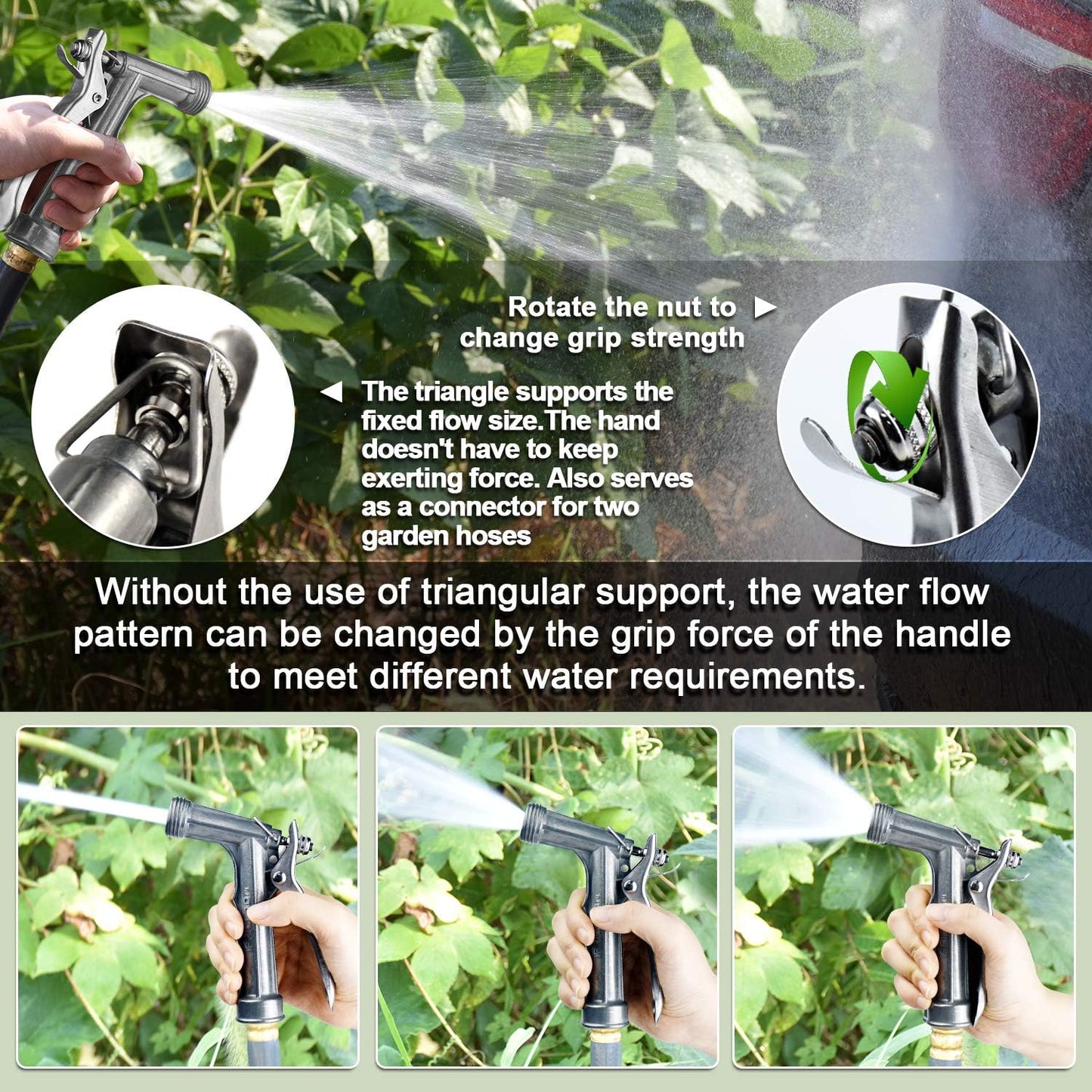 Hose Nozzle 2 Pack, Full Size Pistol Grip Water Nozzle Sprayer with Threaded Front, High Pressure Nozzle, Adjustable Spray Water Flow for Watering, Showering Pet, Washing Car, Silver