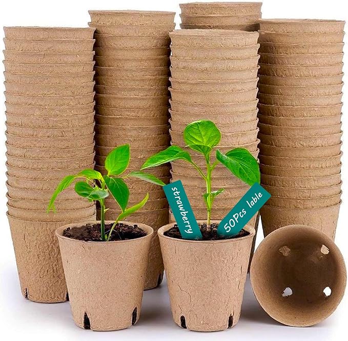 ANGTUO 102 Pcs Peat Pots for Seedlings, 3.14 inch Biodegradable Seed Nursery Pot with Drainage Holes, Seedling Pots Include 50 Labels