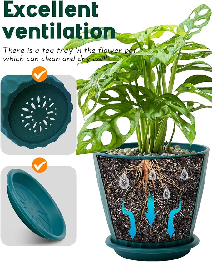 6 Inch Indoor Planter Pots with Drainage Hole and Tray Saucer,Flower Pots for Indoor Outdoor Garden Plants and Flowers, Multicolor, 5 Packs