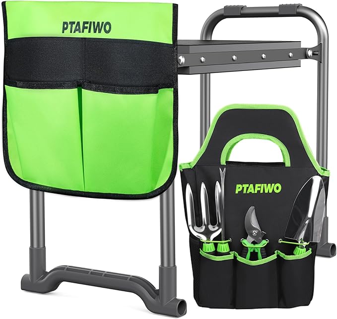 Upgraded Garden Kneeler and Seat, Garden Stool with Thicken & Widen Soft Kneeling Pad, Heavy Duty Gardening Stool with 2 Garden Tool Bags & 4 Garden Tools, Gardening Gifts for Women Mom Men Seniors