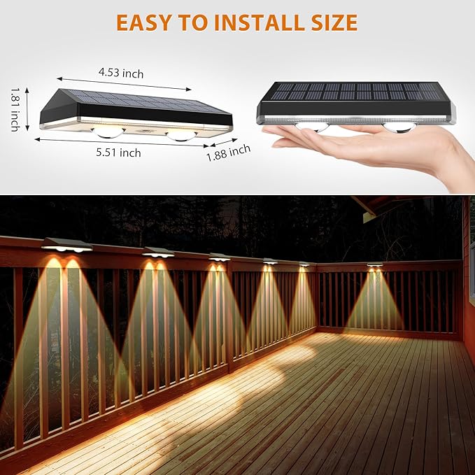 Solar Fence Lights ,RGB & Warm White & 6 Colors Bright Lens LED Dusk to Dawn Deck Light, Fence Solar Lights Outdoor Waterproof, Solar Outdoor Lights for Backyard/Railing/Wall/Step/Patio/Pool (12Pack)