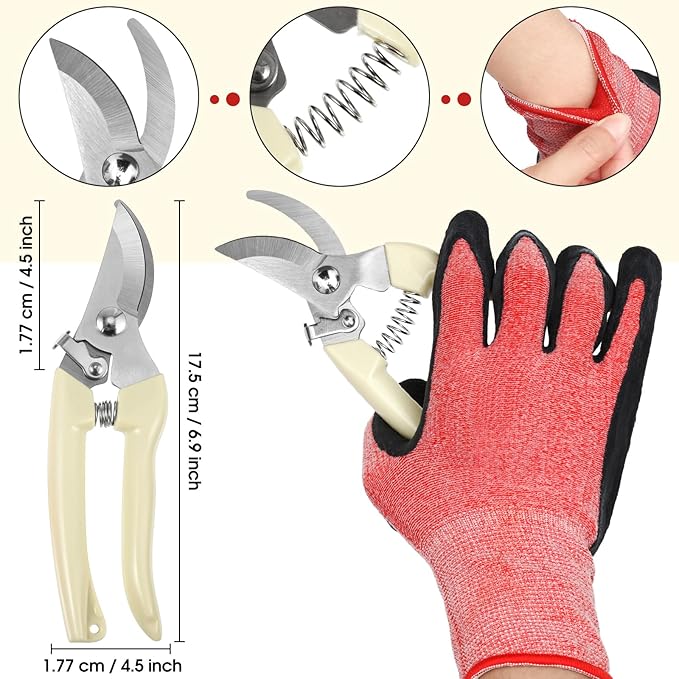 WILLBOND 11 Pcs Rose Thorn Remover Valentine Leaf Stripping Tool Garden Pruning Shear Scissors Kit Thorn Remover for Roses Floral Gloves and Floral Tape for Outdoor Gardening Flower(Pink, Green)