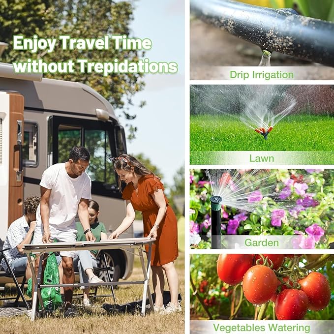 Smart Hose Watering Timer with Wi-Fi Hub, Automatic Irrigation System Controller for Lawns and Yard, Compatible with Alexa Dark Gray-Plastics Inlet & Plastics Outlet (2-Outlet)