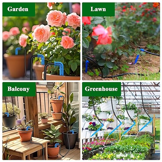 Expansion Irrigation Kit for Solar Irrigation System, Automatic Drip Irrigation System Accessories with 10-Meter Irrigation Hose,10 Irrigation Drippers,10 Tees and Filter for Garden Irrigation