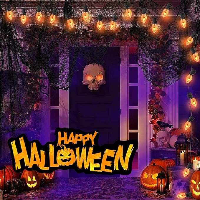 C7 Christmas Flicker Flame String Lights, 25Ft C7 Outdoor Christmas Decorations String Lights with C7 Clear Flicker Flame Bulbs, Hanging Patio Lights for Christmas Halloween Party Garden Porch-Black