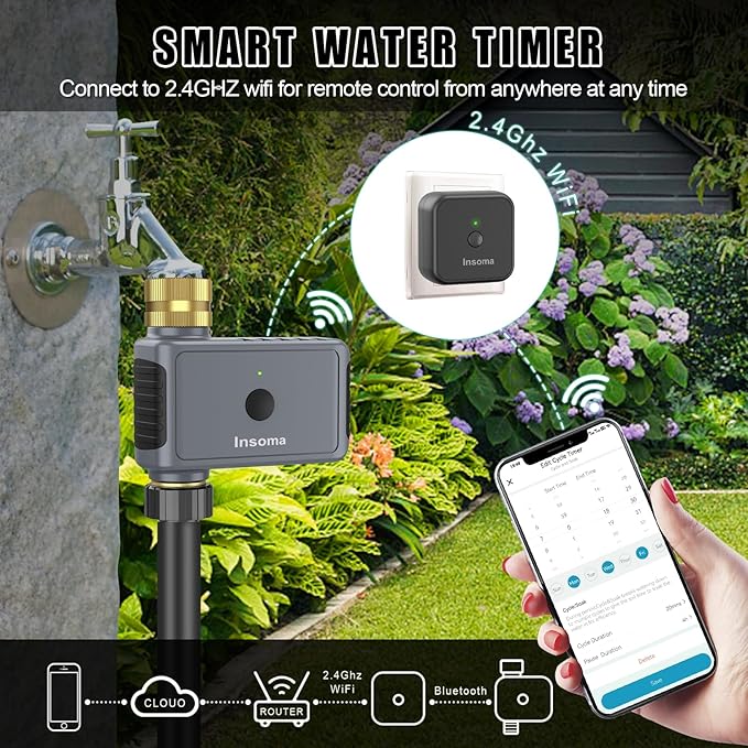 WiFi Hose Timer Brass Inlet & Outlet, Smart Sprinkler Timer with WiFi Hub, WiFi Water Timer for Garden Hose, APP & Voice Control, Smart Hose Faucet Timer for Lawns Yard Work with Alexa & Google Home