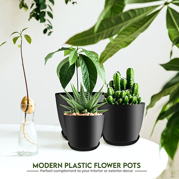 Utopia Home - Plant Pots Indoor with Drainage - 7/6.6/6/5.3/4.8 Inches Home Decor Flower Pots for Indoor Planter - Pack of 40 Plastic Planters for Indoor Plants, Cactus, Succulents Pot - Black