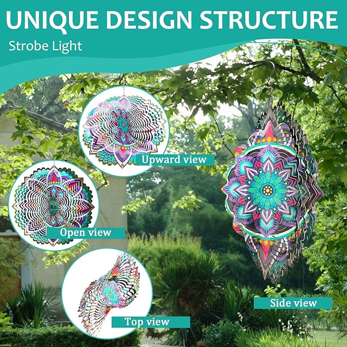 Wind Spinner for Yard and Garden,12in 3D Wind Spinner Mandala Purple Starlight,Wind Spinners Outdoor&Indoor Yard Art Decor,Christmas Decoration,Wind Sculpture Gift for Women/Mother/Men