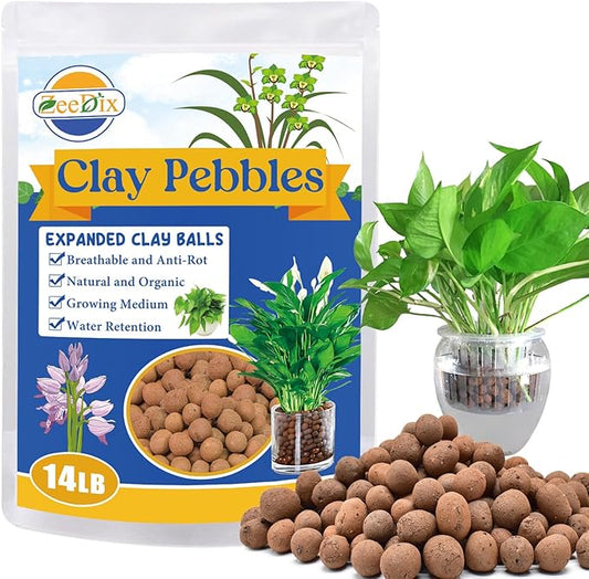 ZeeDix Leca Clay Pebbles for Plants, 14LB Leca Balls for Indoor Plants Hydroponic Grow Media, Natural Expanded Clay Pebbles for Potting Mix, Gardening Orchids Terrarium (4mm-16mm Clay Balls)