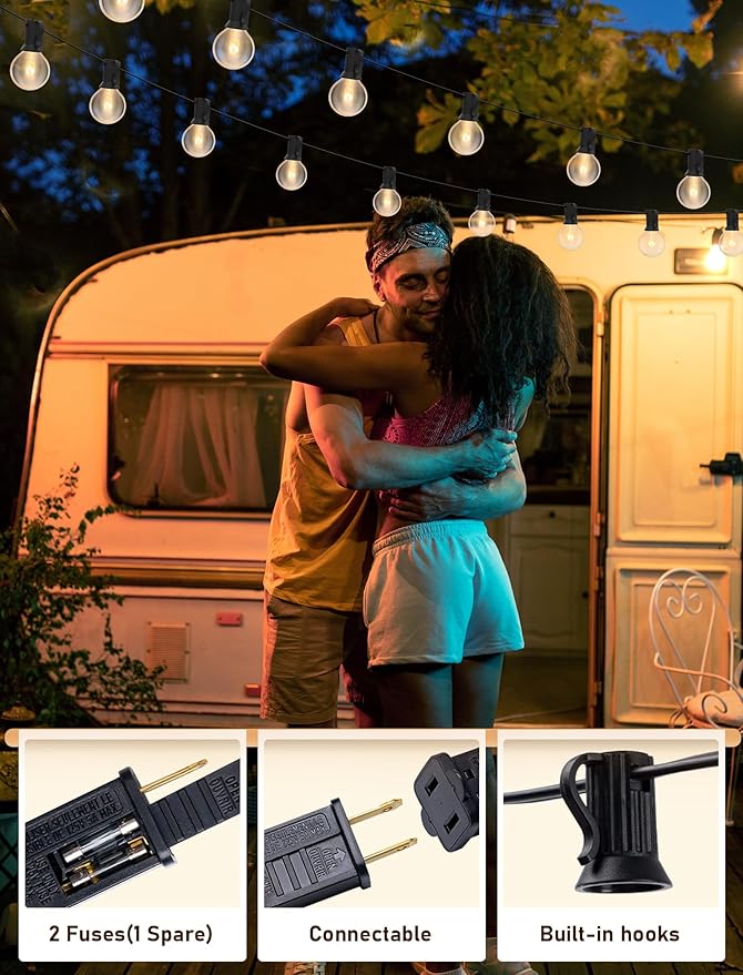 100FT String Lights, G40 Outdoor String Lights Edison Light Bulbs Clear Globe Lights for Backyard Patio Lights Indoor/Outdoor Commercial Decoration -5 Watt/120 Voltage/E12 Base -Black Wire