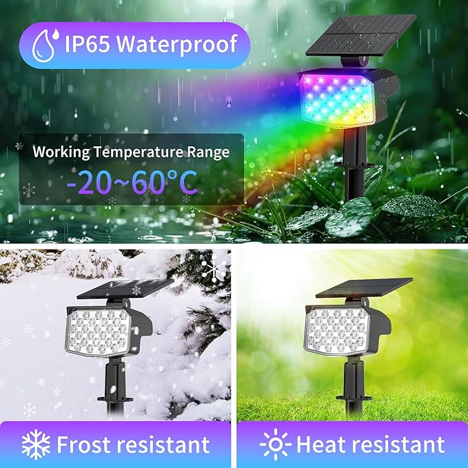 WELALO Solar Color Changing Spot Lights Outdoor, Waterproof Solar Christmas Lights with 9 Modes, Multicolor RGB Landscape Spotlights for Garden Yard Driveway Lawn Patio Pathway Decorations, 10 Pack