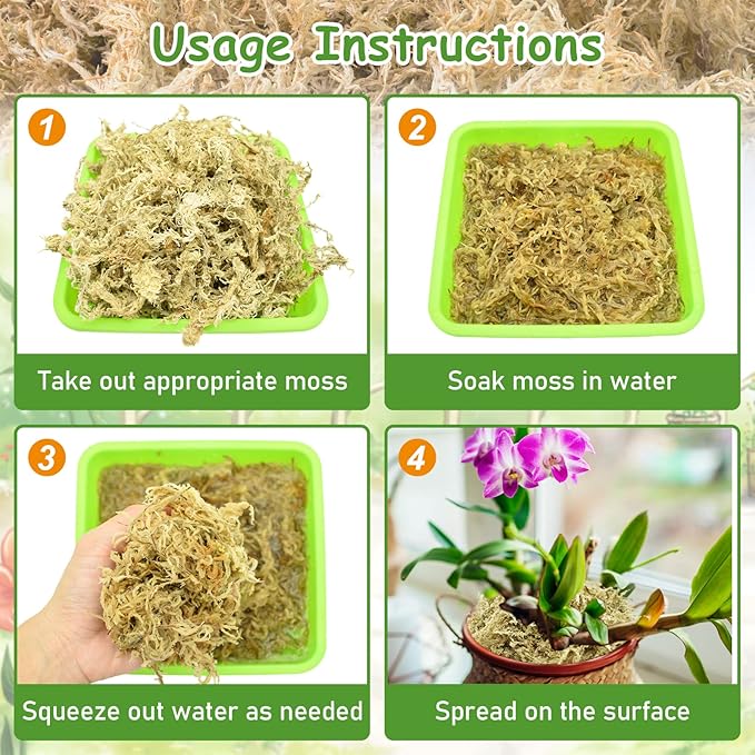 Riare 10 OZ Premium Sphagnum Moss- Natural Long Fibered Sphagnum Peat Moss Plants Moss Dried, Carnivorous Plants Moss Orchid Potting Mix for Orchids, Carnivorous Plants, Succulent (12QT)