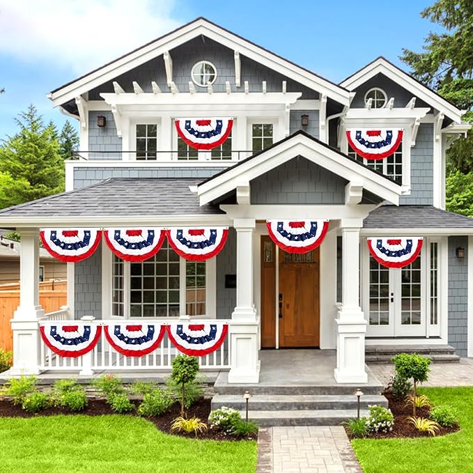 2x4 Ft American Bunting Flags Outdoor, USA Pleated Fan Flag for Outside, 4th of July Decorations Memorial Day Patriotic Flags Bunting Outdoor Indoor Decor (Set of 8)