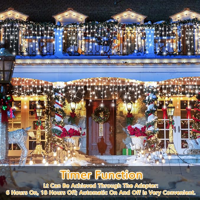 98FT 960LED Christmas Lights Waterproof 8 Modes Christmas Lights Outdoor Decoration with Memory and Timer Hanging Fairy Lights Plug-in Curtain String Lights for Holiday Party Wedding Home