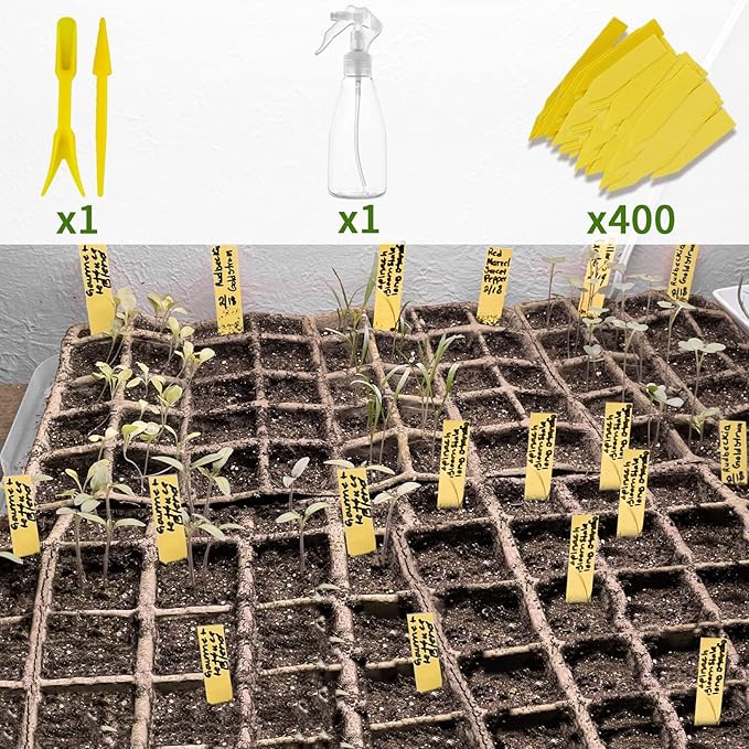 SYITCUN 640 Cells Seed Starter Tray, 40 Pack Biodegradable Seed Starter Kit, Peat Pots for Seedlings with 400 Plant Labels, 2 Seed Planting Tool and 1 Spray Bottle