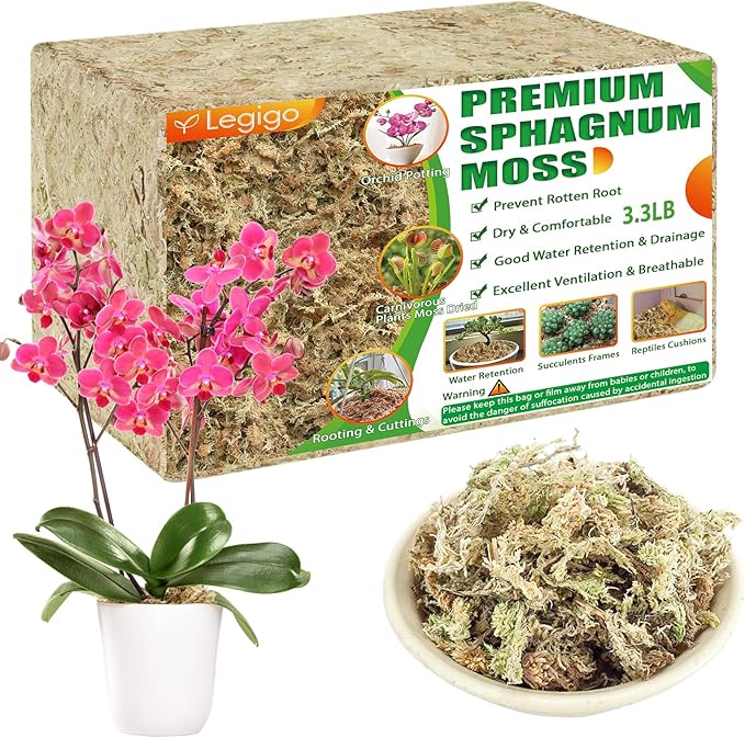 Legigo 3.3LBS Premium Sphagnum Moss for Plants- 60QT Natural Succulent Carnivorous Plant Moss Dried, Long Fiber Orchid Moss for Orchid Repotting Succulent Sarracenia Potted Plants Gardening & Reptiles