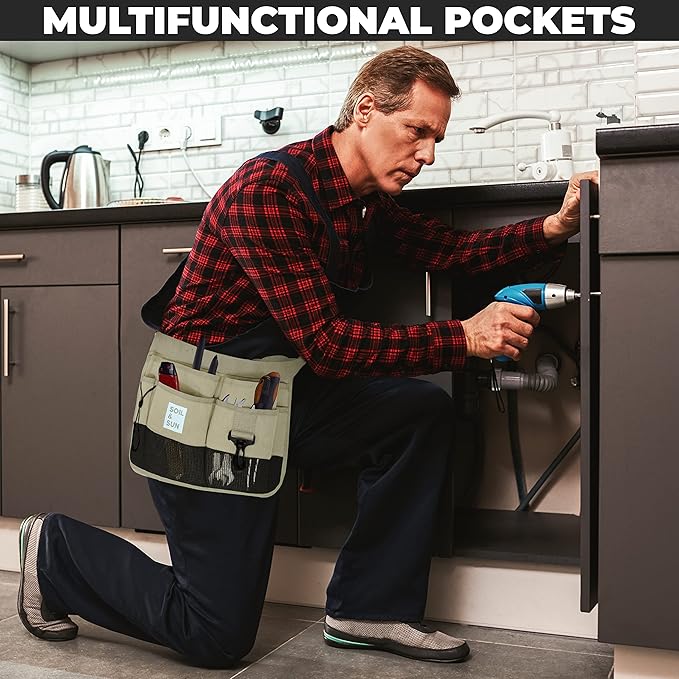 Soil & Sun Garden Tool Belt for Women, Tool Apron, Utility Belt Women, Teacher, Canvas Waist Apron with Pockets,Garden Aprons