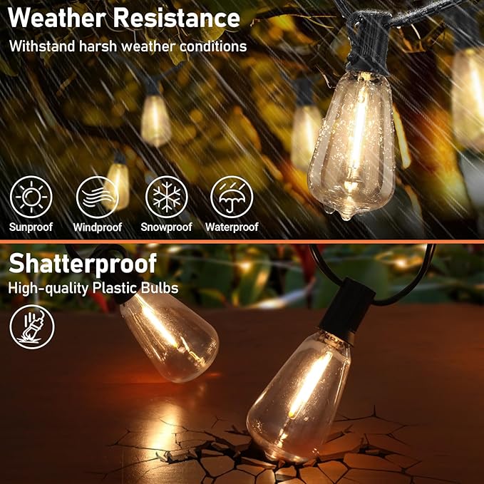 Bosceos Solar Outdoor String Lights Waterproof, 200FT Solar Powered String Lights for Outside with Shatterproof Bulbs, Dimmable ST38 LED Lights String, Patio Hanging Lights for Backyard Garden Party