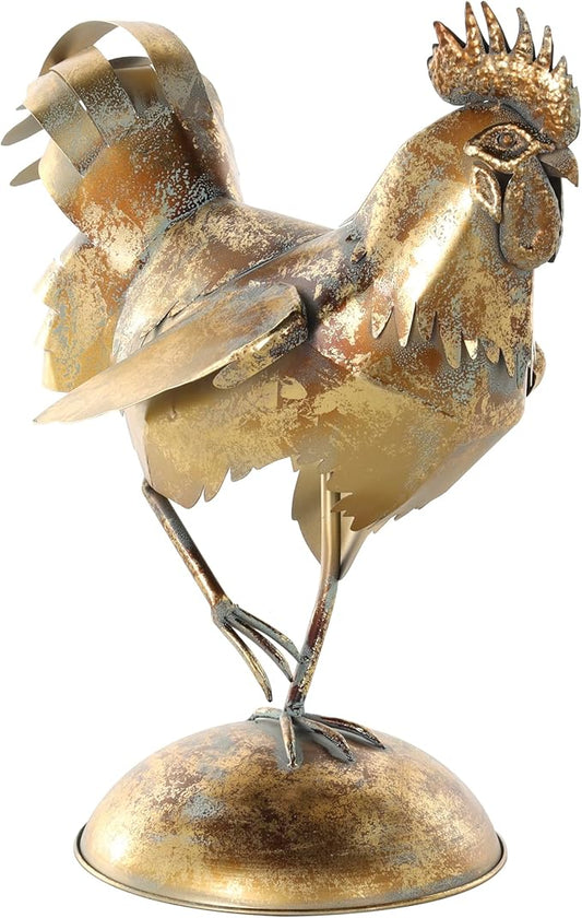 Deco 79 Metal Rooster Patina Garden Sculpture, 9" x 17" x 17", Bronze