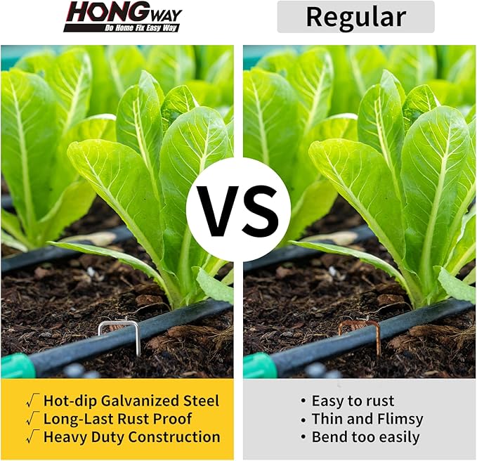 HongWay 50 Pack Landscape Staples 6 Inch 11 Gauge Stakes, Galvanized Garden Staple U-Shaped Pins and Landscaping Staples for Sod Anchoring Landscape Fabric Irrigation Tubing